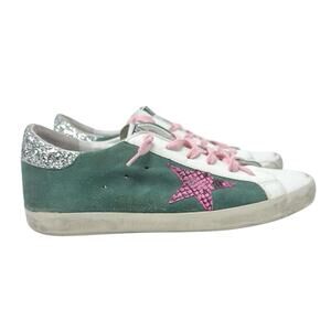 Golden Goose Superstar Leather Suede Sneakers Green White Pink Size 40